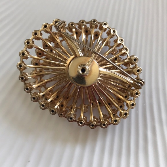 Vintage Gold Tone Brooch with Rhinestones - Picture 2 of 2